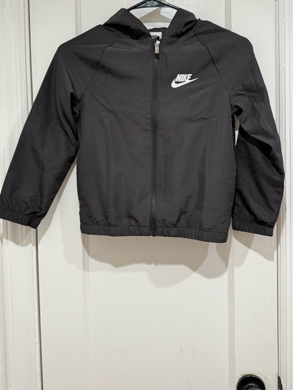 Nike Kids Black Hooded Rain Jacket with White Logo